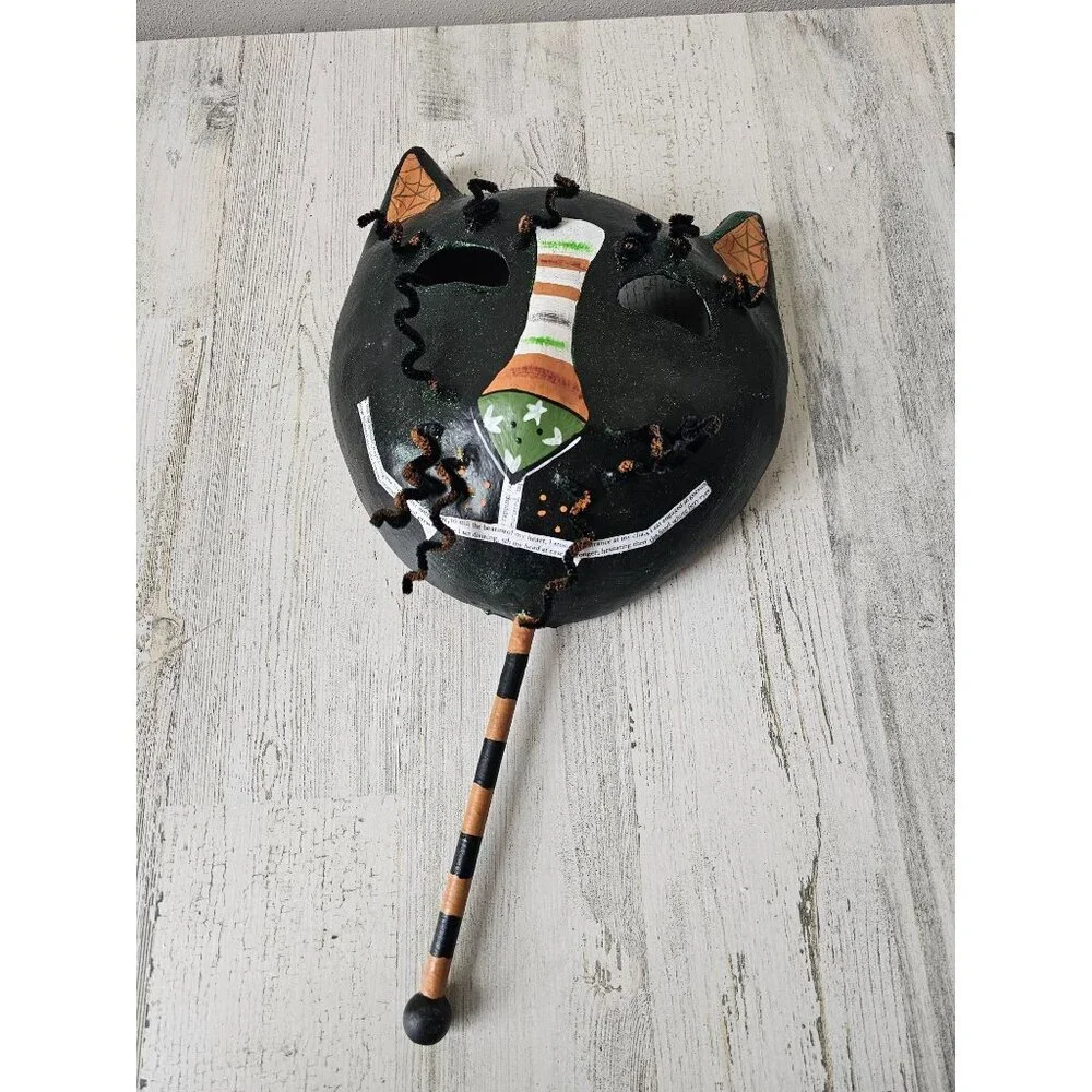 Shabby chic cat mask‎ Halloween decor unique black glitter